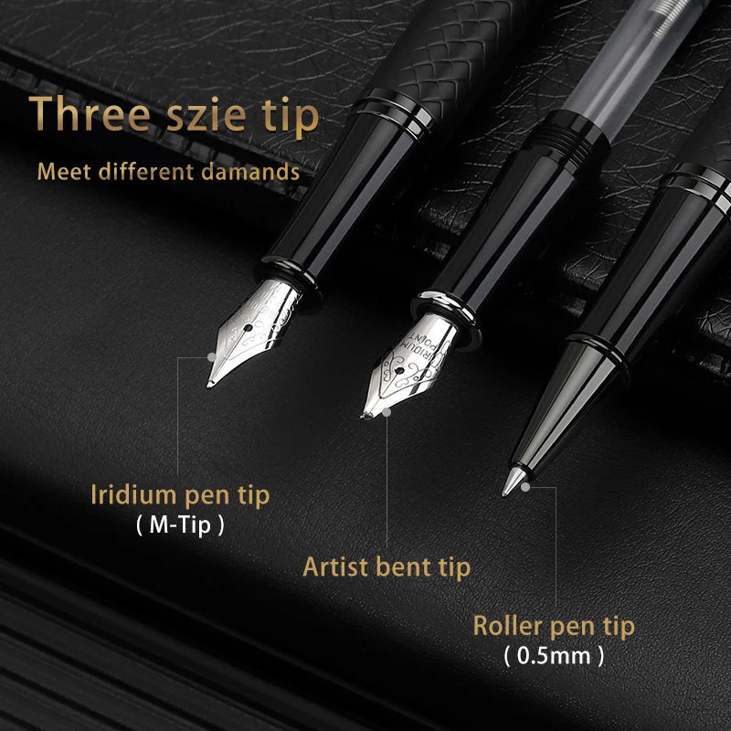 BAOKE T18/T19/T20 Black Grey Fountain Pen Gift Set, Includes Ink Bottle, 6 Cartridges, Exquisite Package, Smooth Writing Pens