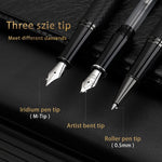 BAOKE T18/T19/T20 Black Grey Fountain Pen Gift Set, Includes Ink Bottle, 6 Cartridges, Exquisite Package, Smooth Writing Pens