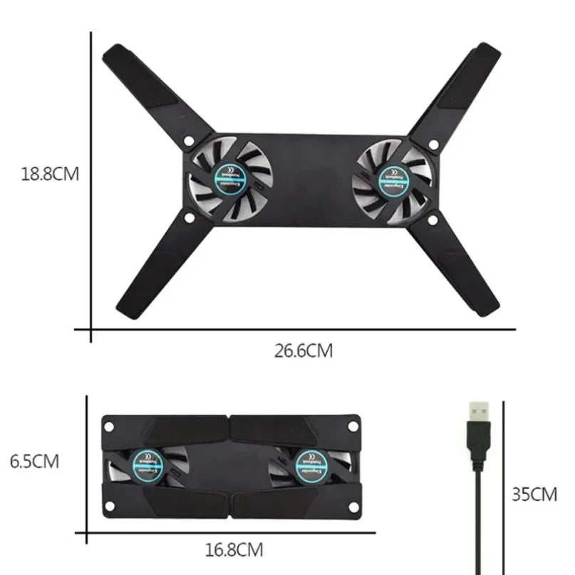 2 Fan Laptop Cooling Pad USB Powered Cooling Dock Air-cooling Laptop Cooler Bracket for Notepad Universal 7 15" 1 Notebook Stand