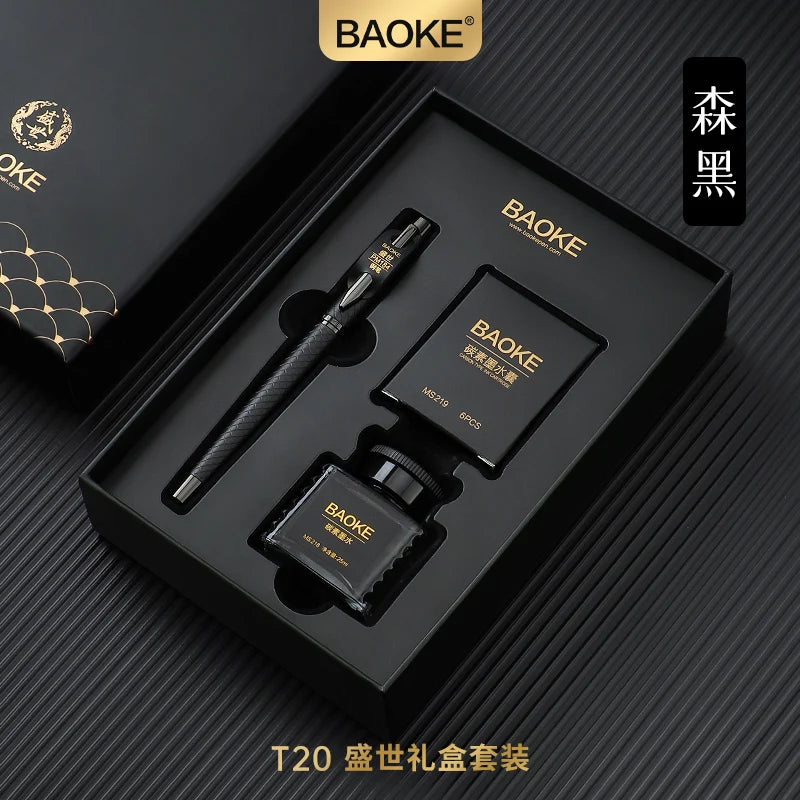 BAOKE T18/T19/T20 Black Grey Fountain Pen Gift Set, Includes Ink Bottle, 6 Cartridges, Exquisite Package, Smooth Writing Pens