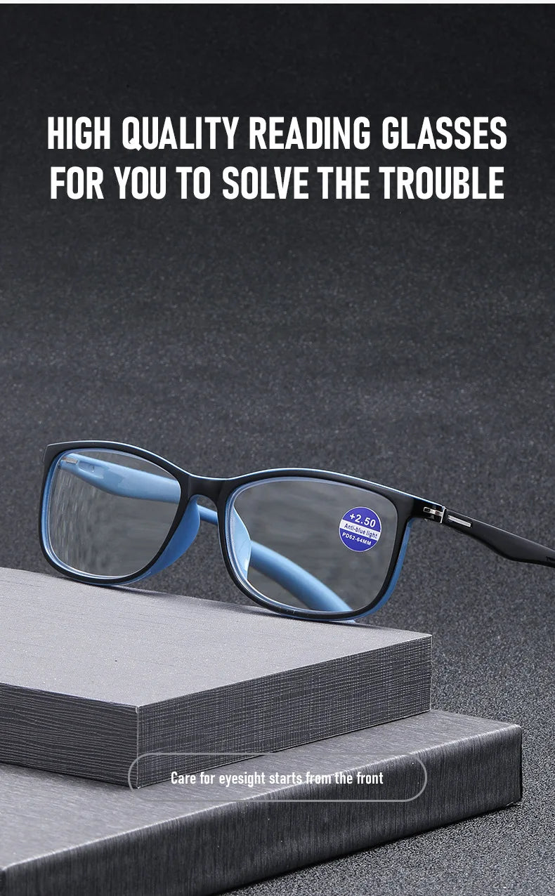 High Quality Square Reading Glasses Ultralight Unisex Anti Blue Light Vision Presbyopic Eyewear for Women Men Fashion Eyeglasses