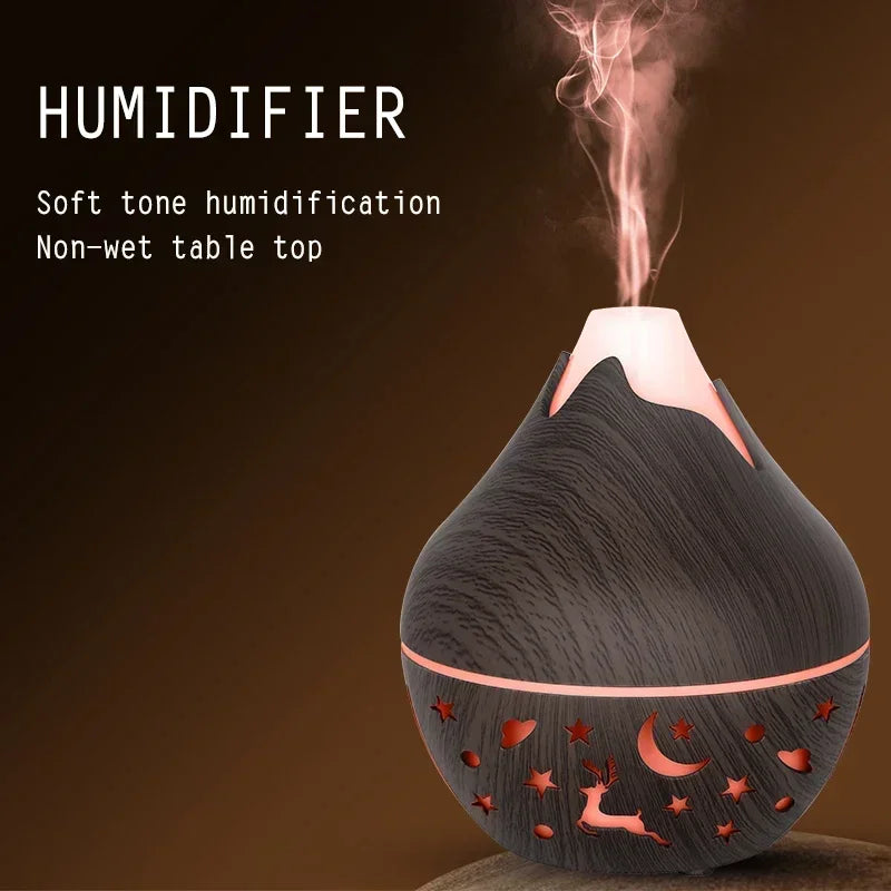 200ML USB Air Humidifier Electric Aroma Diffuser Mist Wood Grain Oil Diffuser for Car Office Home Have 7 LED Light Humidifier