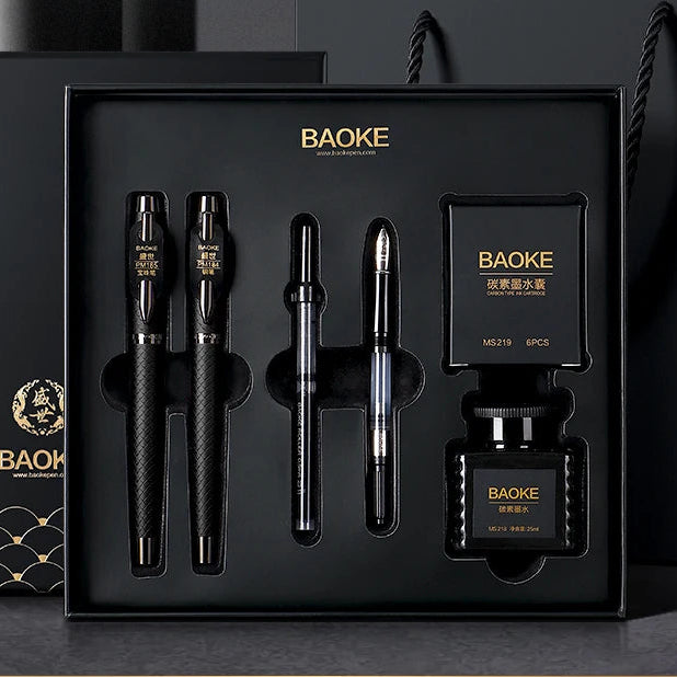 BAOKE T18/T19/T20 Black Grey Fountain Pen Gift Set, Includes Ink Bottle, 6 Cartridges, Exquisite Package, Smooth Writing Pens