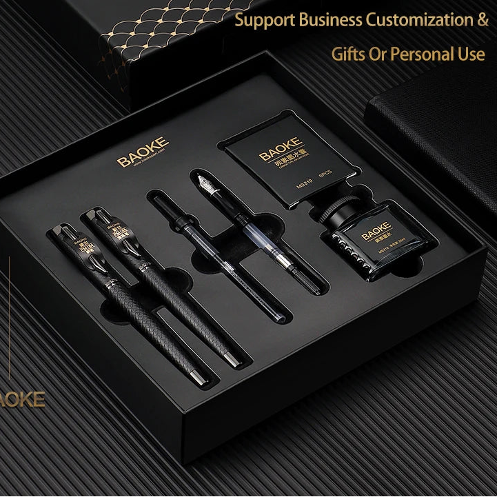 BAOKE T18/T19/T20 Black Grey Fountain Pen Gift Set, Includes Ink Bottle, 6 Cartridges, Exquisite Package, Smooth Writing Pens