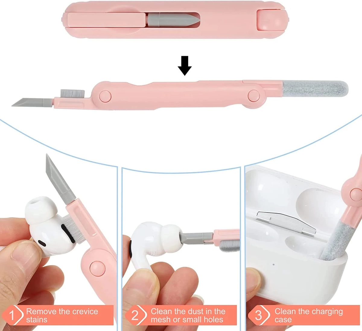 Kit de limpeza 7 em 1, limpador de teclado de computador, escova, fones de ouvido, caneta de limpeza para airpods, iphone, ferramentas de limpeza, conjunto extrator de teclas