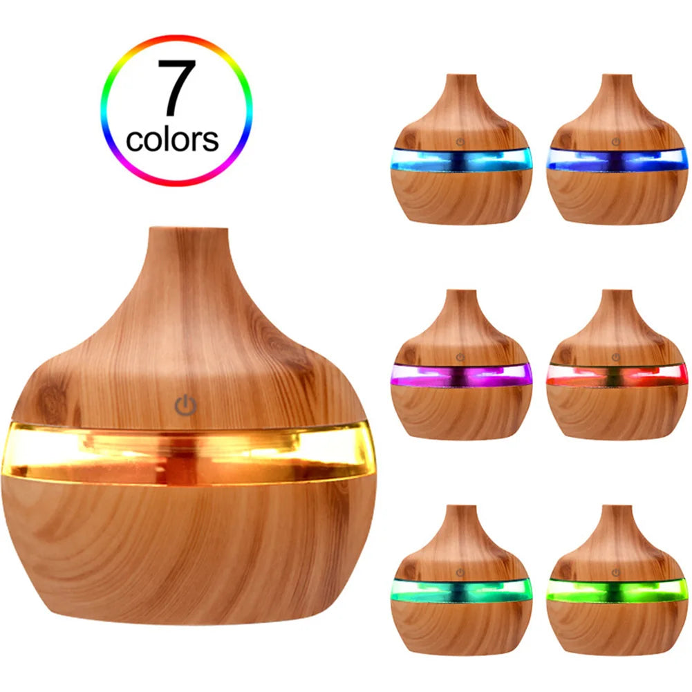300ml Wood Grain Humidifier 7 Colors Aroma Diffuser Atomizer USB Household Humidifier Hydrating Instrument Desktop Humidifier