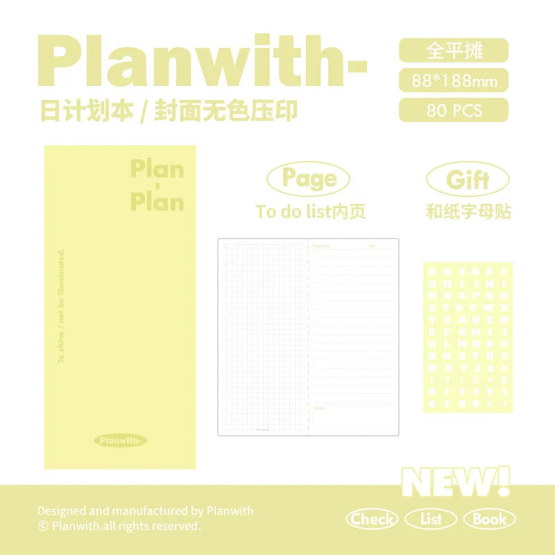 Planwith Kawaii Notebook Daily Planner Portable PU Soft Cover Agenda Working Time Plan Schedule Self Filled Date Learning