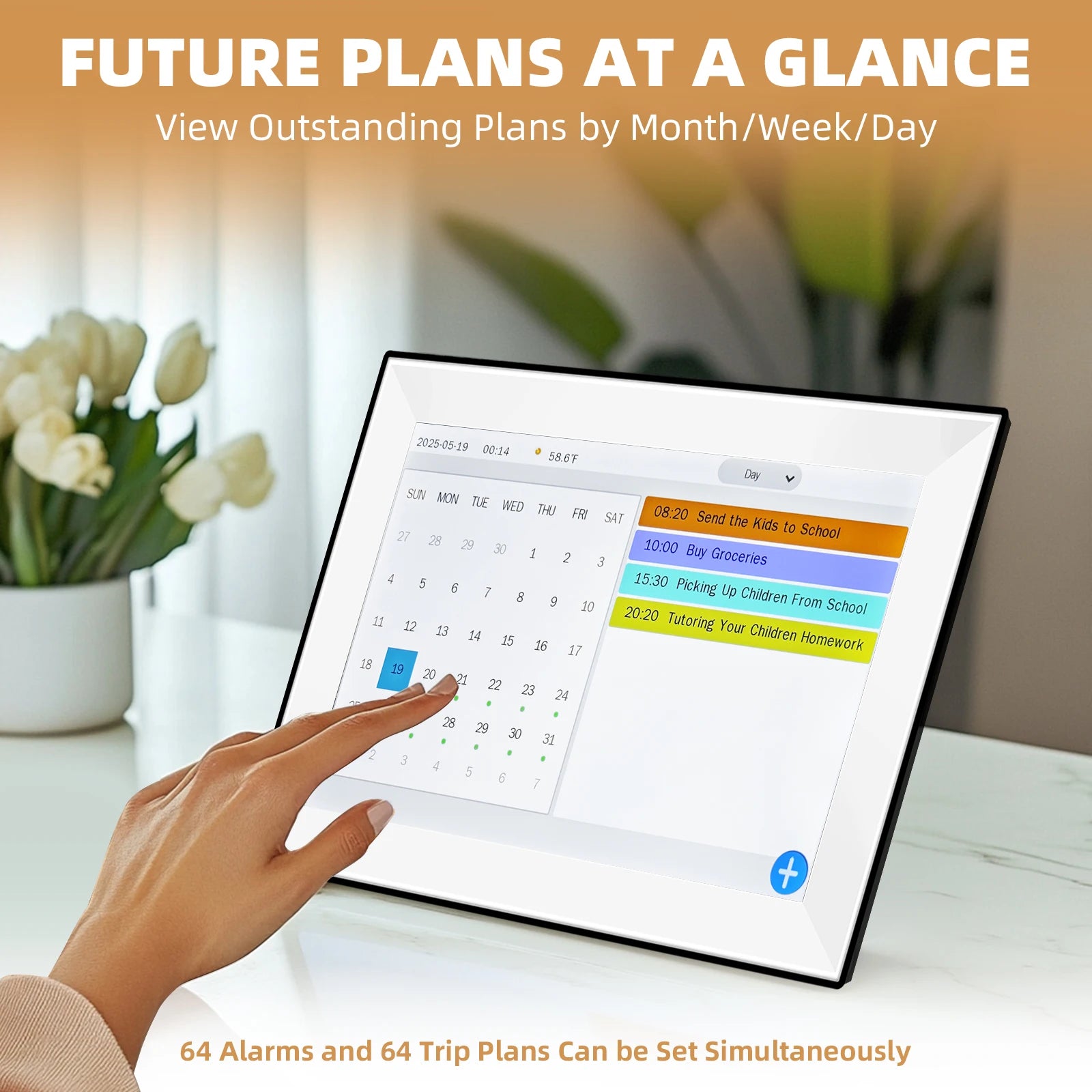Digital Calendar Alarm Clock: 10.1-inch Calendar Chore Chart Smart Touchscreen Display for Family Schedules Great for Organizing