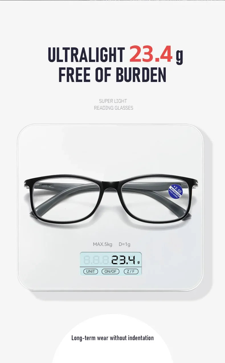High Quality Square Reading Glasses Ultralight Unisex Anti Blue Light Vision Presbyopic Eyewear for Women Men Fashion Eyeglasses