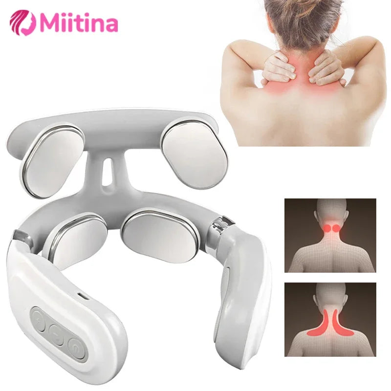 4 Heads Electric Smart Neck Massager Shoulder Neck Massage Cervical Vertebra Vibrator Relieve Pain Muscle Portable Health Care