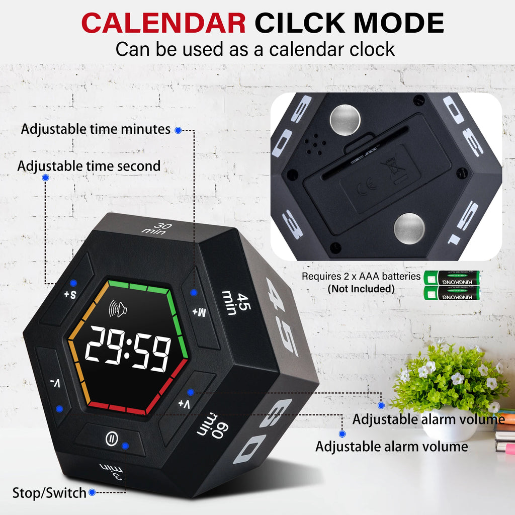 Magnetic Smart Productivity Kitchen Timer Digital Study Pomodoro Cooking Timers Hexagon Visual Flip Timer for kids