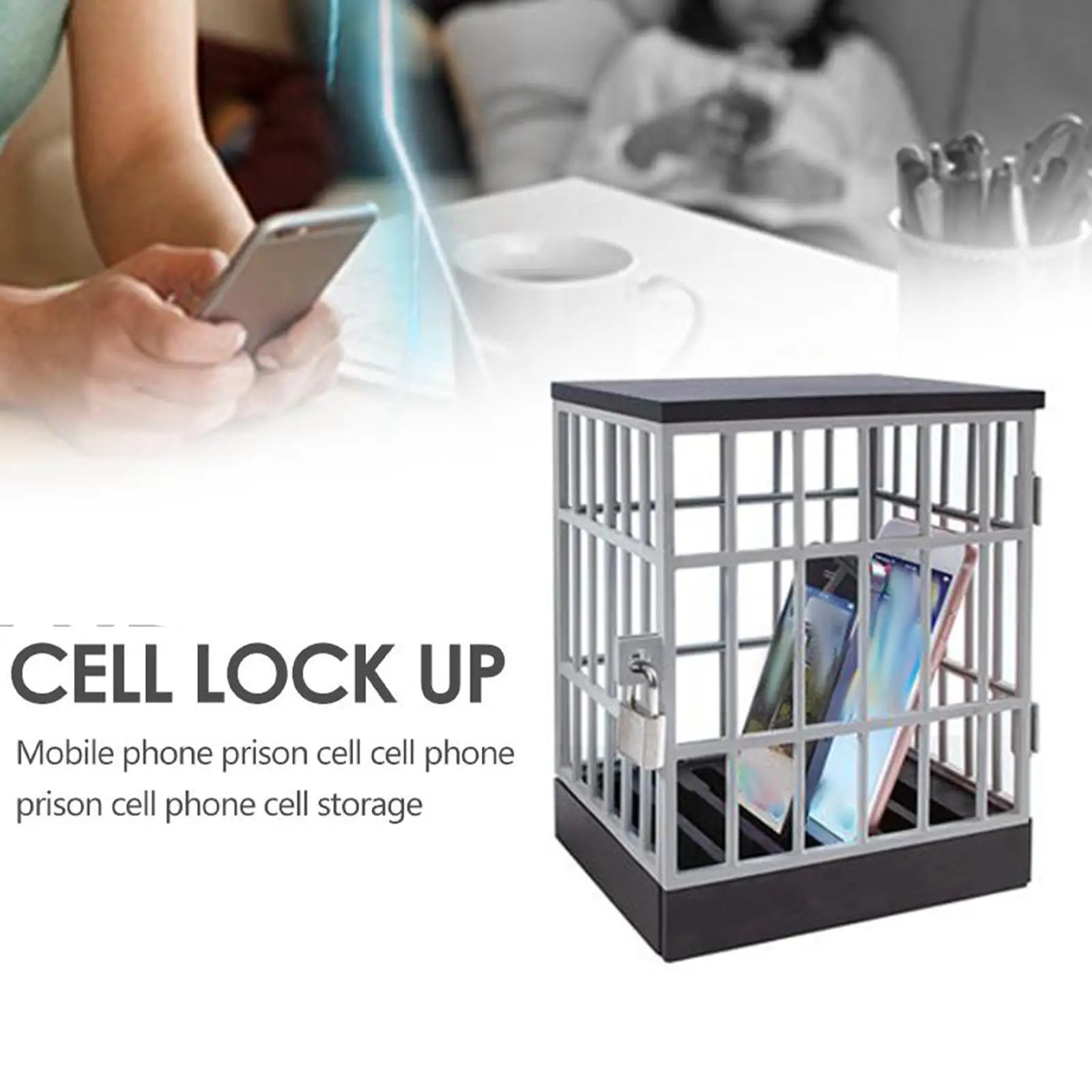 Cell Phone Lock Box with Jail Prison Novelty Locking Cage for Office Party