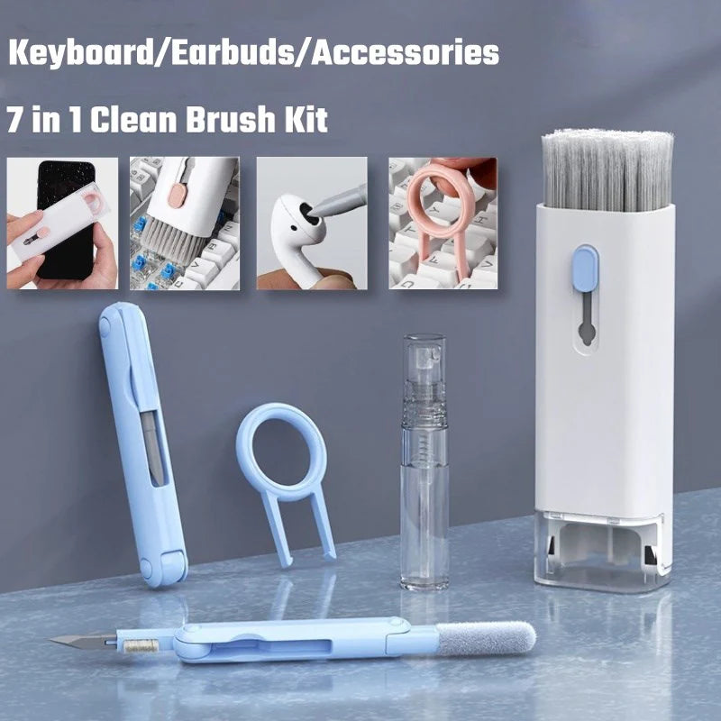 Kit de limpeza 7 em 1, limpador de teclado de computador, escova, fones de ouvido, caneta de limpeza para airpods, iphone, ferramentas de limpeza, conjunto extrator de teclas