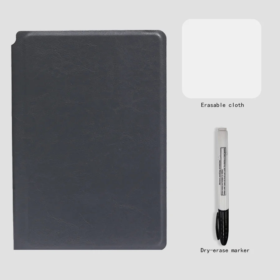 A5 Reusable Whiteboard Notebook Set With Whiteboard Pen Erasing Cloth Leather Memo Pad Weekly Planner Portable Stylish Office