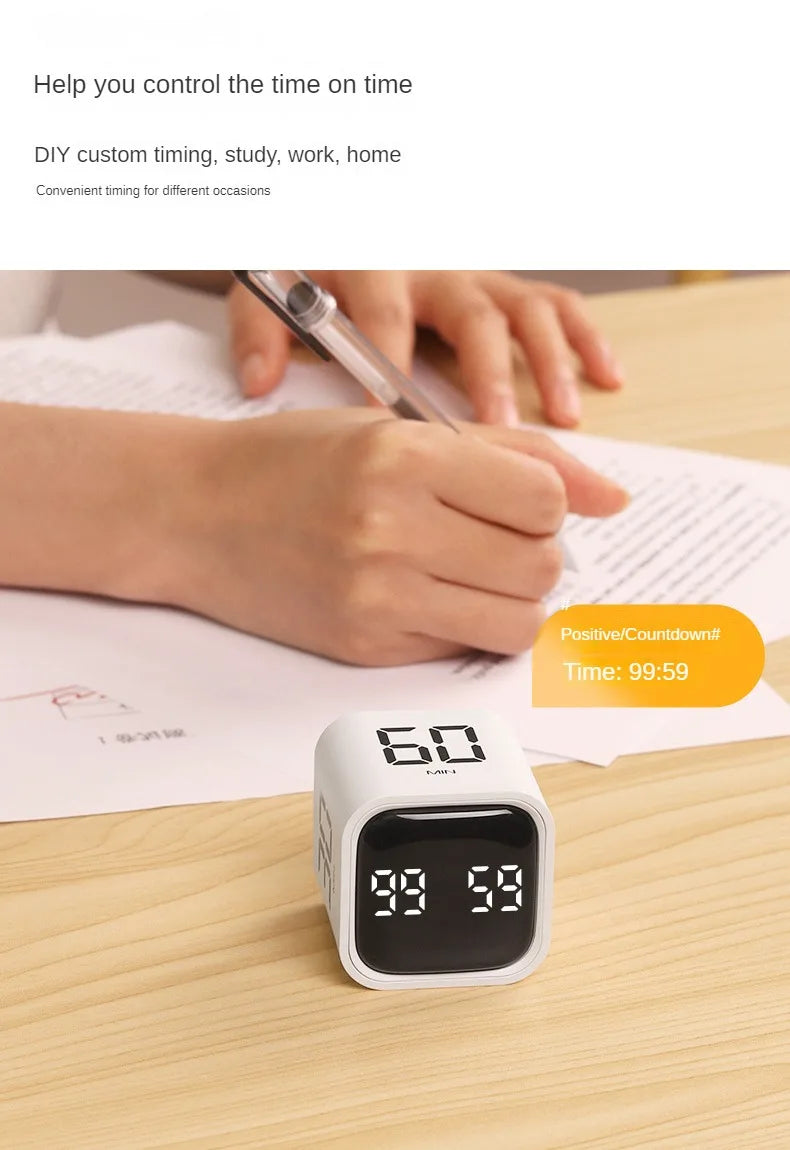 Productivity Cube Timer Gravity Sensor Flipping LED Display 4 Preset Time Dual Modes Countdown Cooking Study Mini Digital Timer