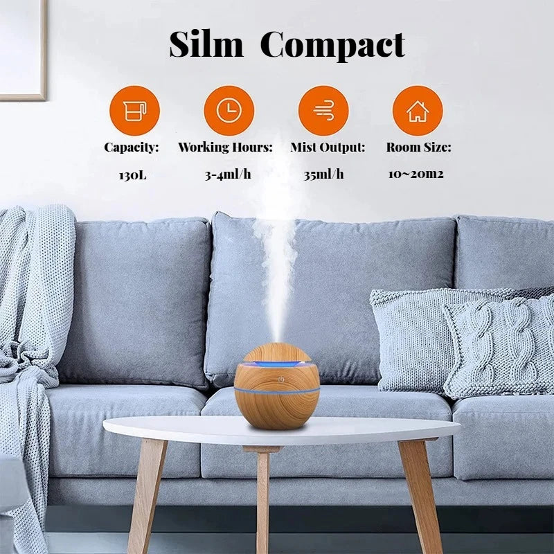 USB Ultrasonic Cool Mist Sprayer Essential Oil Diffuser Wood Grain Electric Air Humidifier Purifier for Home office and Car