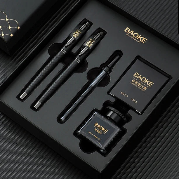 BAOKE T18/T19/T20 Black Grey Fountain Pen Gift Set, Includes Ink Bottle, 6 Cartridges, Exquisite Package, Smooth Writing Pens