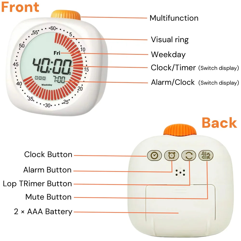 Digital Pomodoro Visual Timer Children Study Timer with Night Light,60-Minute Countdown Timer, Timer for studying Home&School