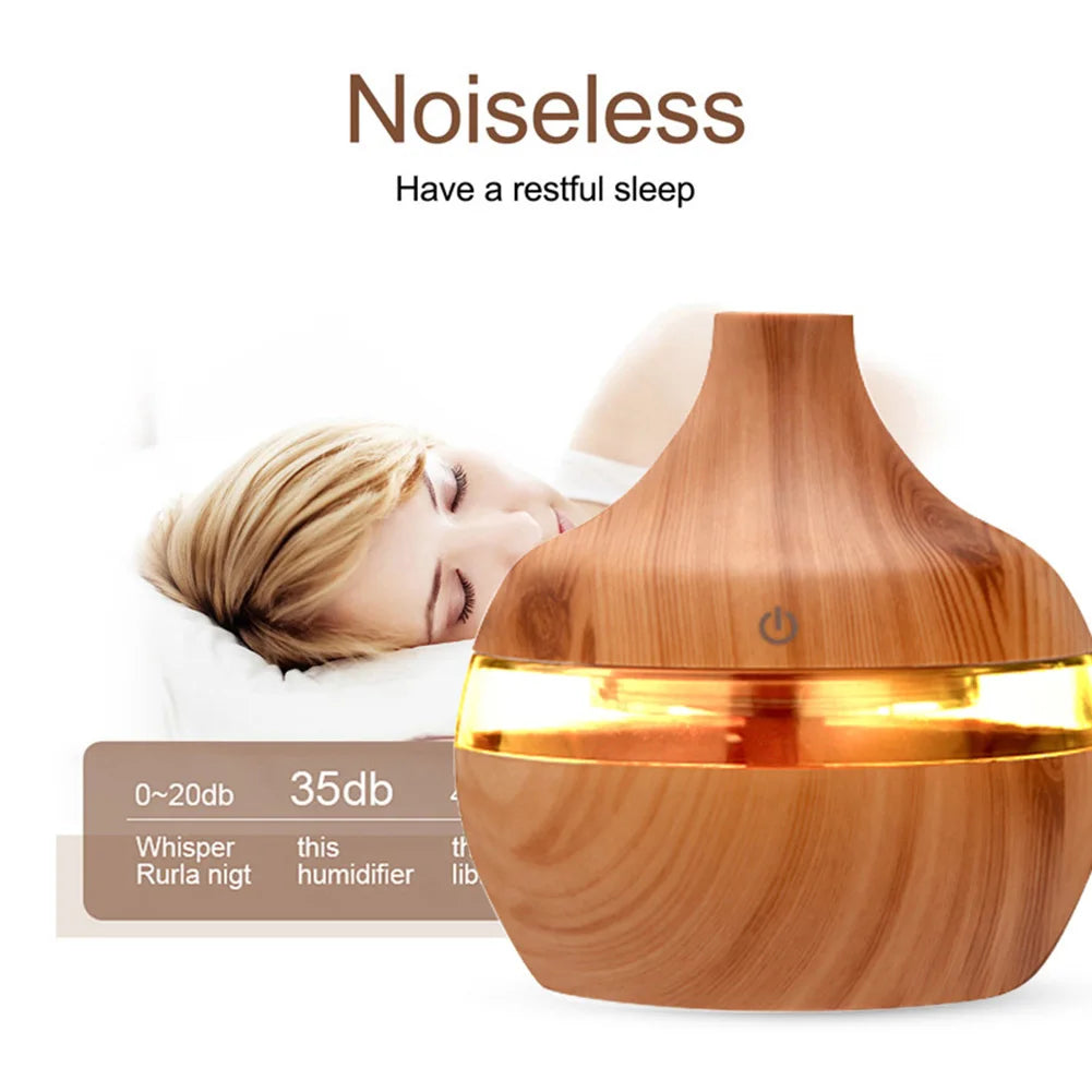 300ml Wood Grain Humidifier 7 Colors Aroma Diffuser Atomizer USB Household Humidifier Hydrating Instrument Desktop Humidifier