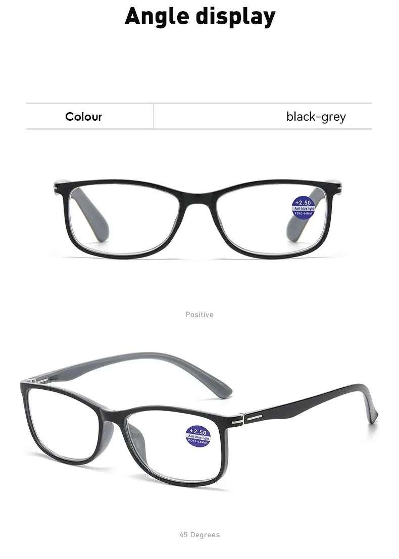 High Quality Square Reading Glasses Ultralight Unisex Anti Blue Light Vision Presbyopic Eyewear for Women Men Fashion Eyeglasses