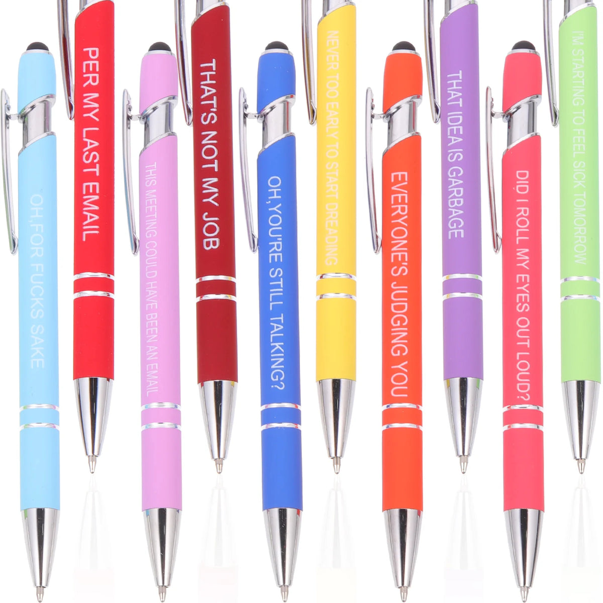 10 Pcs Black Ballpoint Pen Set Office Writing Pens Creative Design Inspirational Quotes Ergonomic Handle Smooth Portable Study
