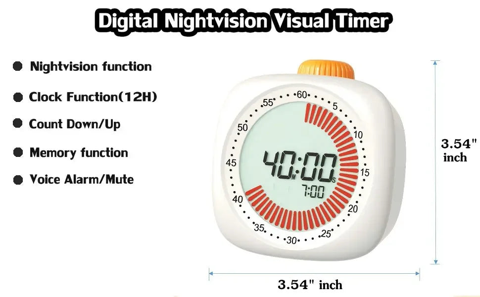 Digital Pomodoro Visual Timer Children Study Timer with Night Light,60-Minute Countdown Timer, Timer for studying Home&School