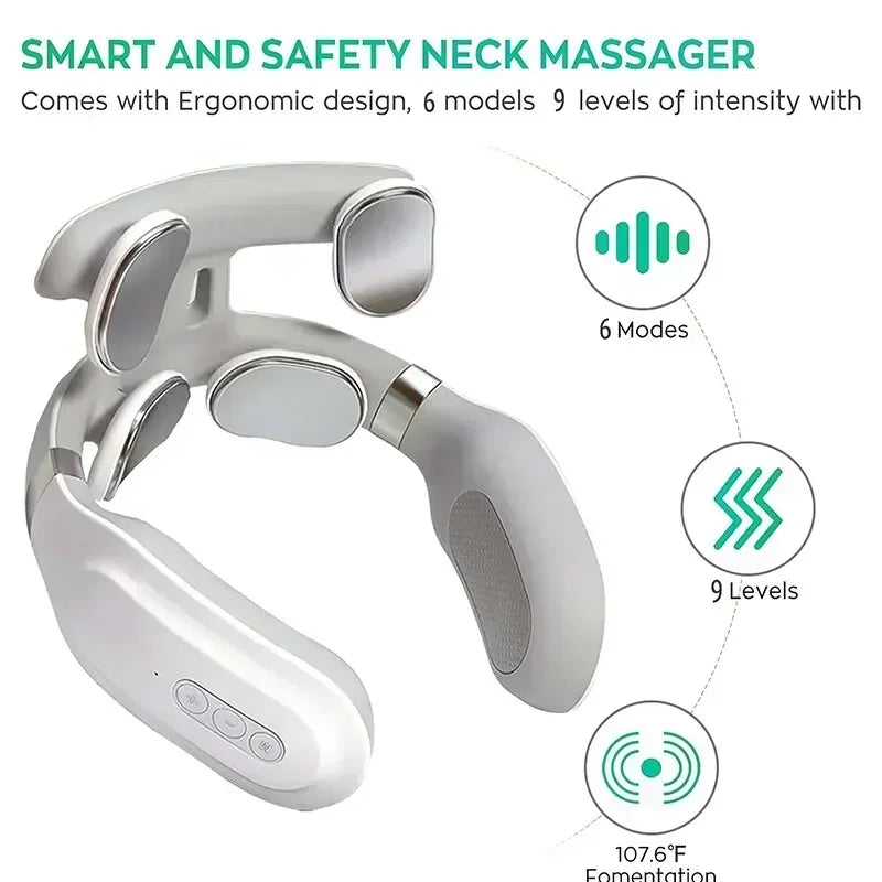 4 Heads Electric Smart Neck Massager Shoulder Neck Massage Cervical Vertebra Vibrator Relieve Pain Muscle Portable Health Care