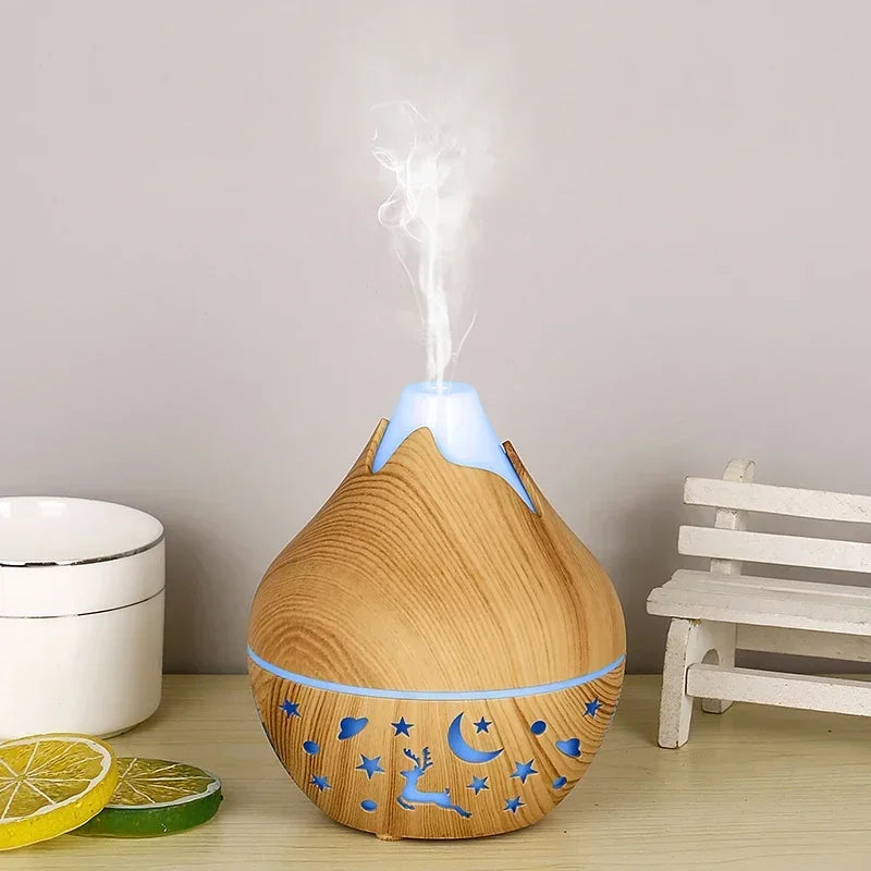 200ML USB Air Humidifier Electric Aroma Diffuser Mist Wood Grain Oil Diffuser for Car Office Home Have 7 LED Light Humidifier
