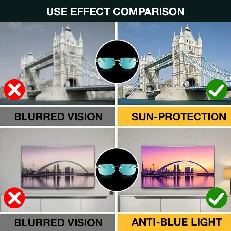 Óculos de leitura sem aro anti-luz azul, óculos filtrantes unissex para presbiopia, corte de diamante elegante, mulheres e homens