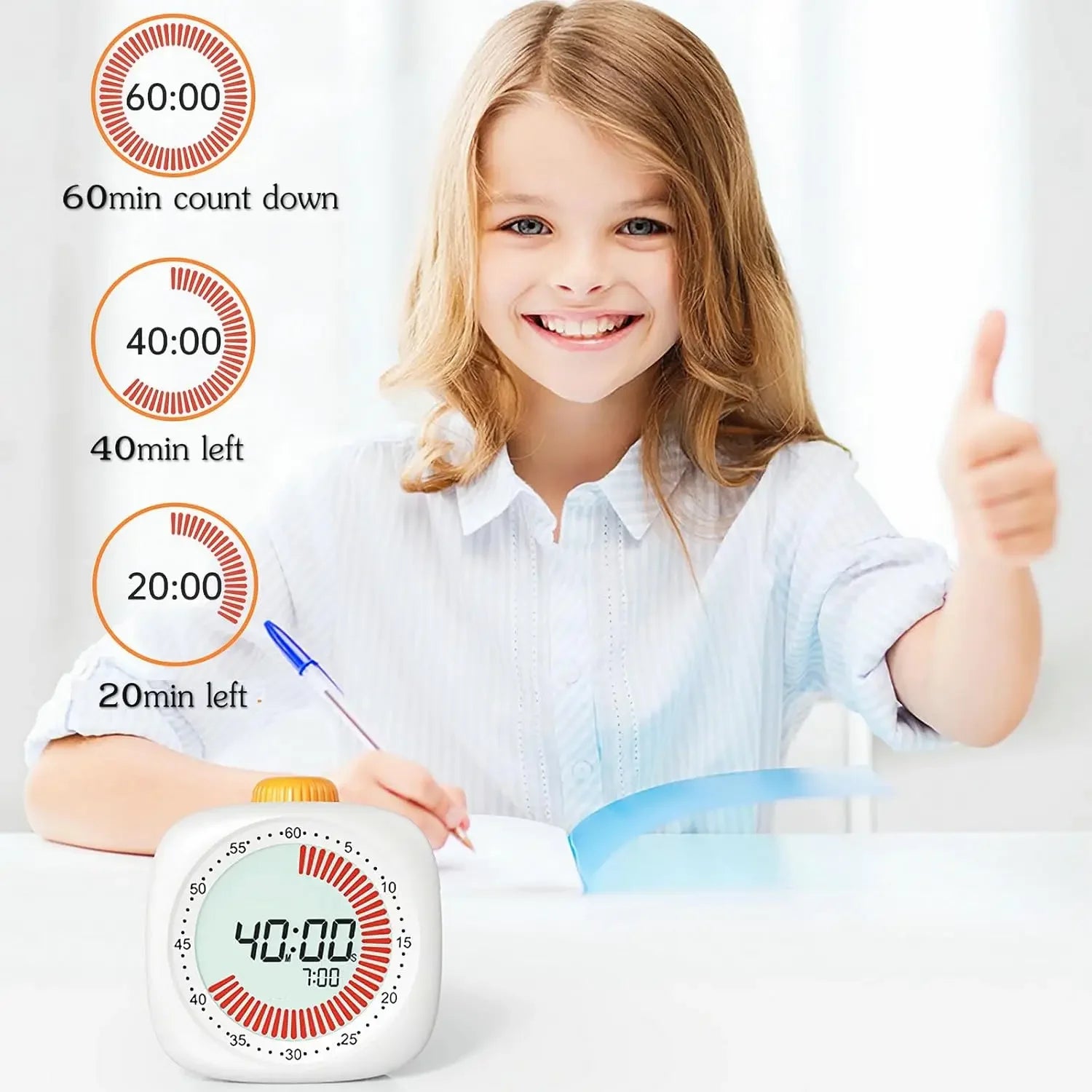 Digital Pomodoro Visual Timer Children Study Timer with Night Light,60-Minute Countdown Timer, Timer for studying Home&School