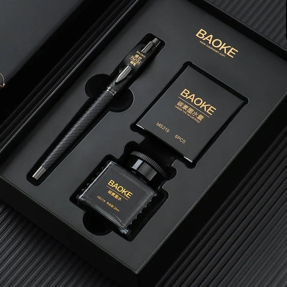 BAOKE T18/T19/T20 Black Grey Fountain Pen Gift Set, Includes Ink Bottle, 6 Cartridges, Exquisite Package, Smooth Writing Pens