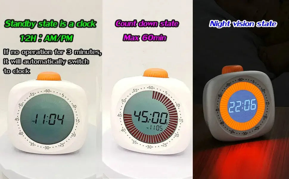 Digital Pomodoro Visual Timer Children Study Timer with Night Light,60-Minute Countdown Timer, Timer for studying Home&School