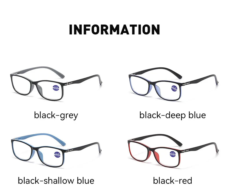 High Quality Square Reading Glasses Ultralight Unisex Anti Blue Light Vision Presbyopic Eyewear for Women Men Fashion Eyeglasses