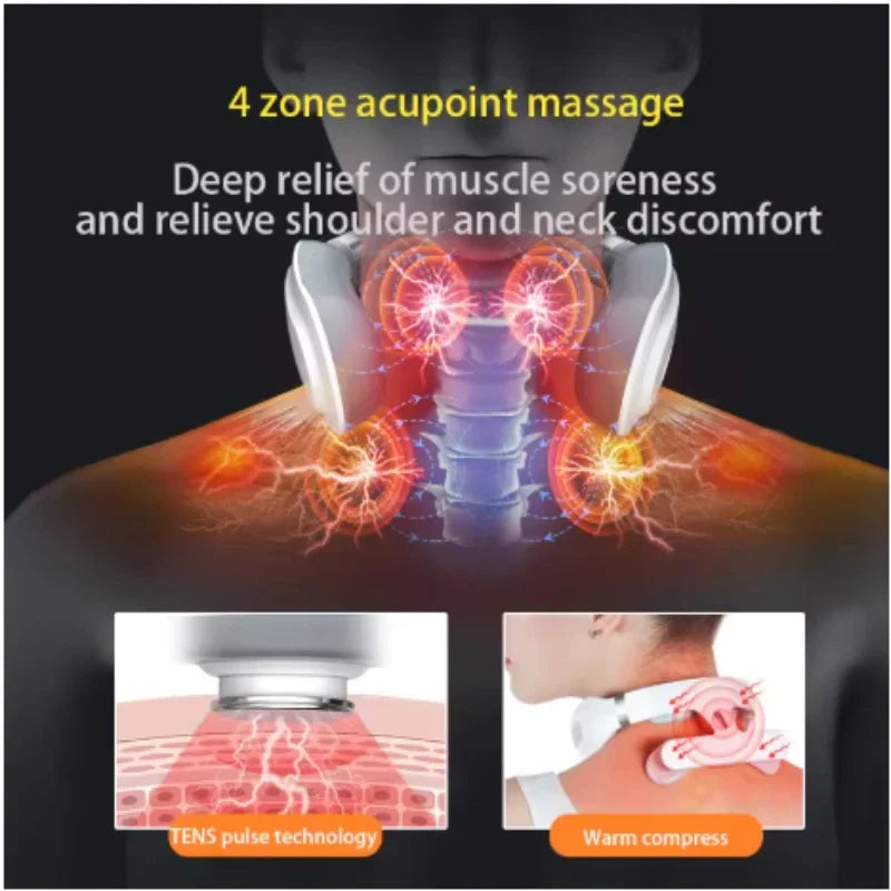 4 Heads Electric Smart Neck Massager Shoulder Neck Massage Cervical Vertebra Vibrator Relieve Pain Muscle Portable Health Care