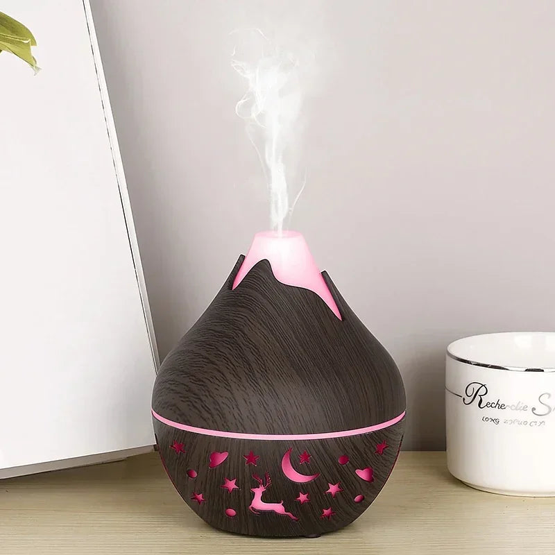 200ML USB Air Humidifier Electric Aroma Diffuser Mist Wood Grain Oil Diffuser for Car Office Home Have 7 LED Light Humidifier