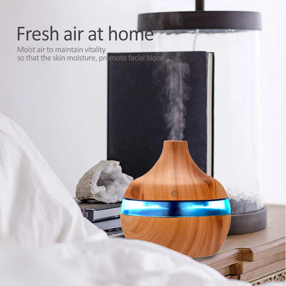 300ml Wood Grain Humidifier 7 Colors Aroma Diffuser Atomizer USB Household Humidifier Hydrating Instrument Desktop Humidifier