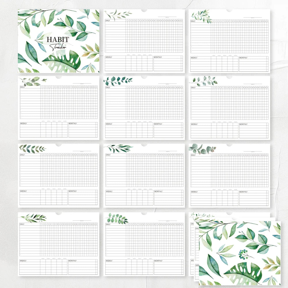 1Pc Habit Tracker: 12 Months Recordable, Undated Daily Weekly Monthly Habit Tracker Planner, Green Plant Design