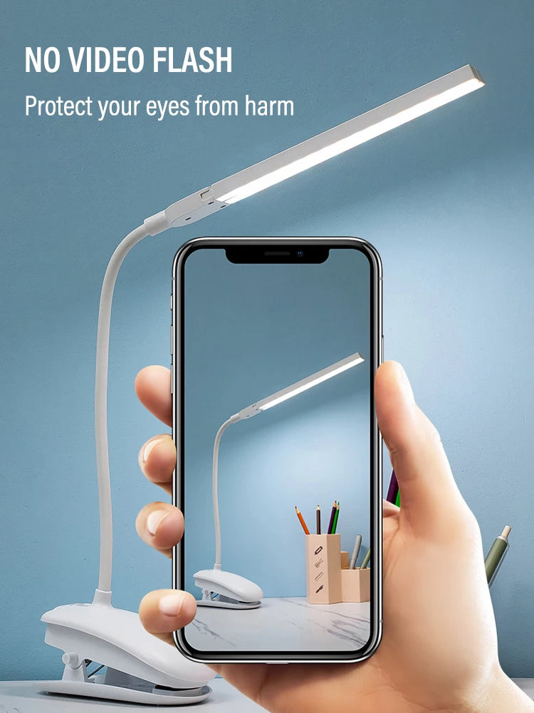 LED Double-headed Reading Table Lamp with Clip Touch Control Dimmable Light Eye Protection for Bedroom Dormitory Study Office