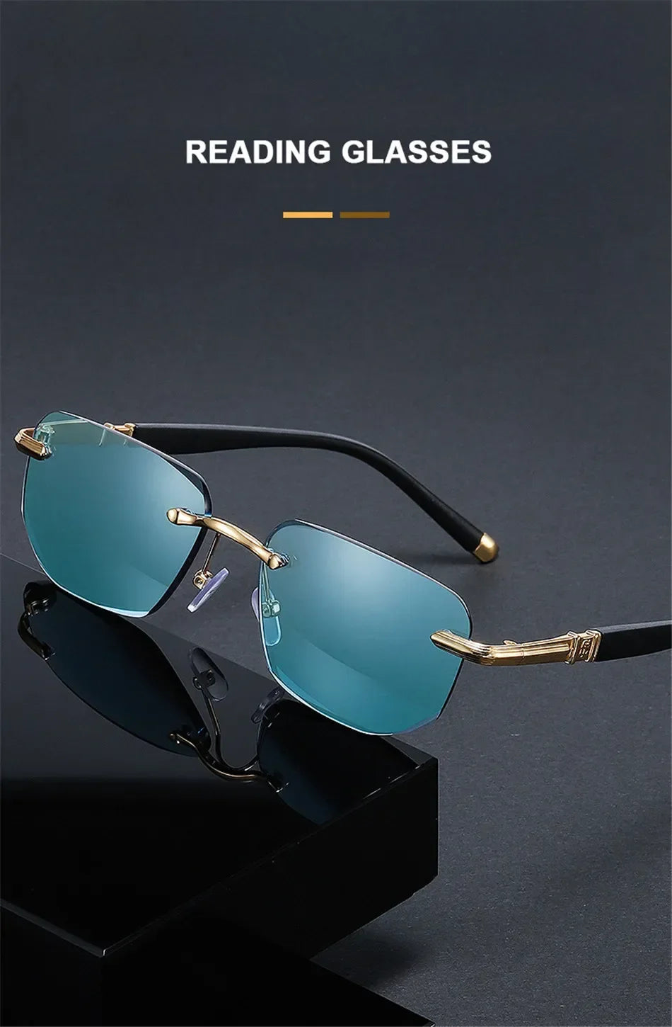 Óculos de leitura sem aro anti-luz azul, óculos filtrantes unissex para presbiopia, corte de diamante elegante, mulheres e homens