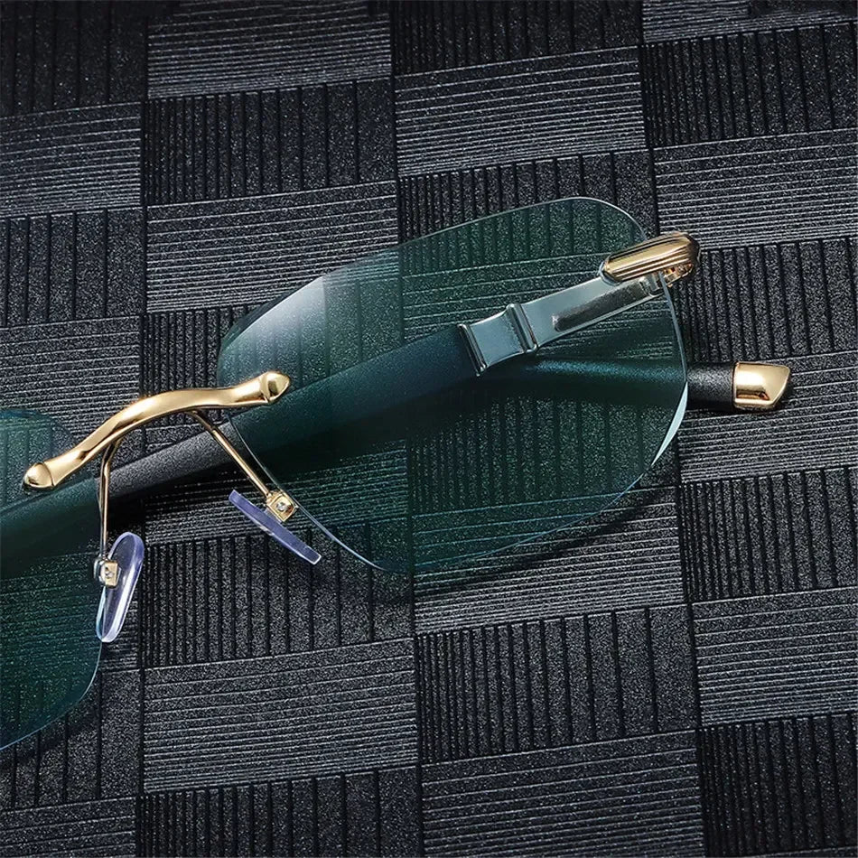 Óculos de leitura sem aro anti-luz azul, óculos filtrantes unissex para presbiopia, corte de diamante elegante, mulheres e homens