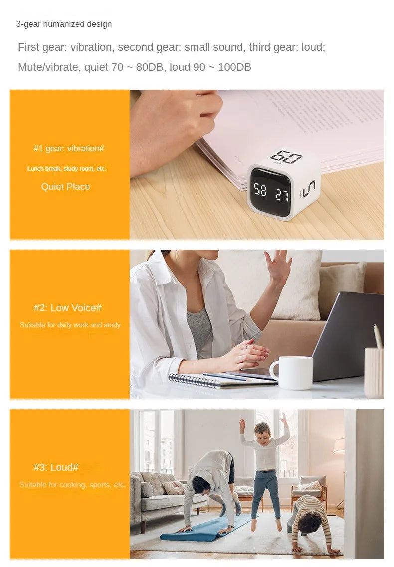 Productivity Cube Timer Gravity Sensor Flipping LED Display 4 Preset Time Dual Modes Countdown Cooking Study Mini Digital Timer