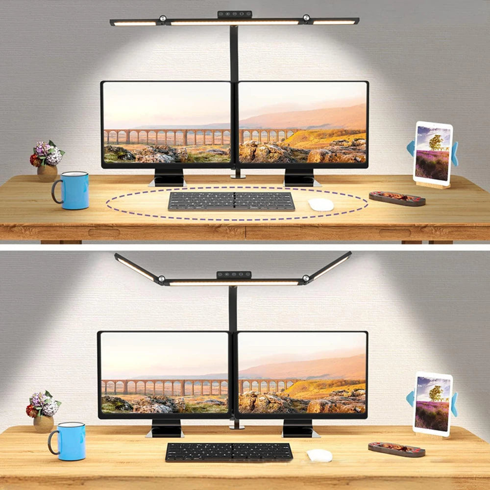 Home Office LED Desk Lamp Double Head Stepless Dimming Eye-Caring Reading Lights 3 Color Mode Flexible Adjustable PC Table Lamps