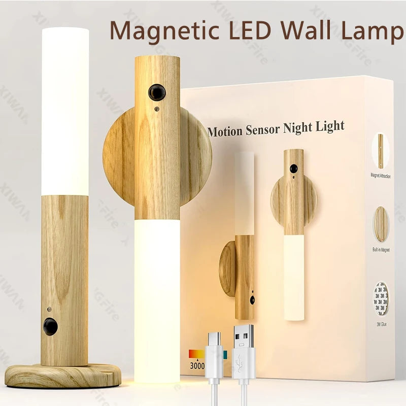 Magnetic Motion Sensor Night Light for Bedroom Hallway | Rechargeable Peel&Stick LED | Battery-Powered Wall Lamp