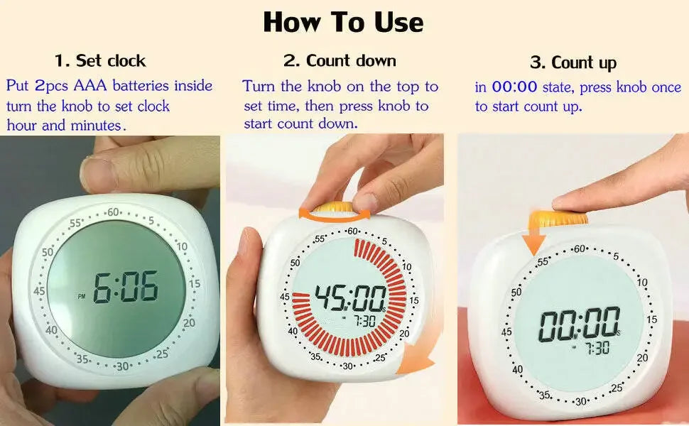 Digital Pomodoro Visual Timer Children Study Timer with Night Light,60-Minute Countdown Timer, Timer for studying Home&School