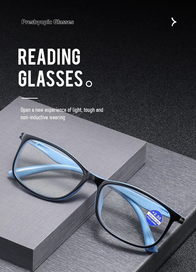 High Quality Square Reading Glasses Ultralight Unisex Anti Blue Light Vision Presbyopic Eyewear for Women Men Fashion Eyeglasses